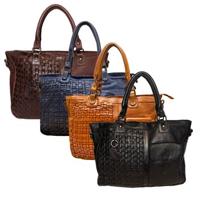 Large Handbag or Shoulder Bag of Washed and Braided Leather