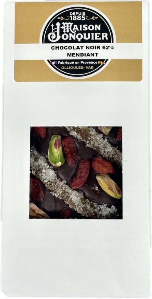Chocolat Noir Mendiants – 62 % de Cacao – 100g