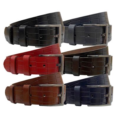 Leather Belt Of 4 cm Wide With Croco Print In 6 Colors
