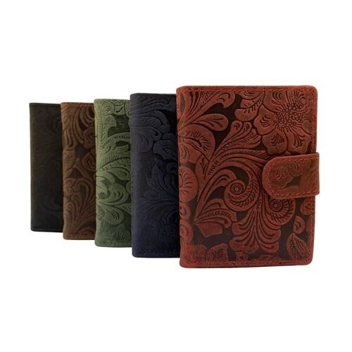 Mini wallet - Slim wallet - Leather with floral Print