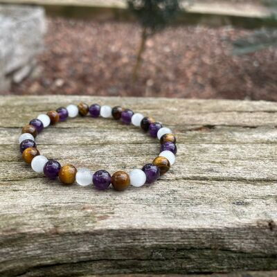Lithotherapy bracelet in Amethyst, Tiger's Eye and Selenite