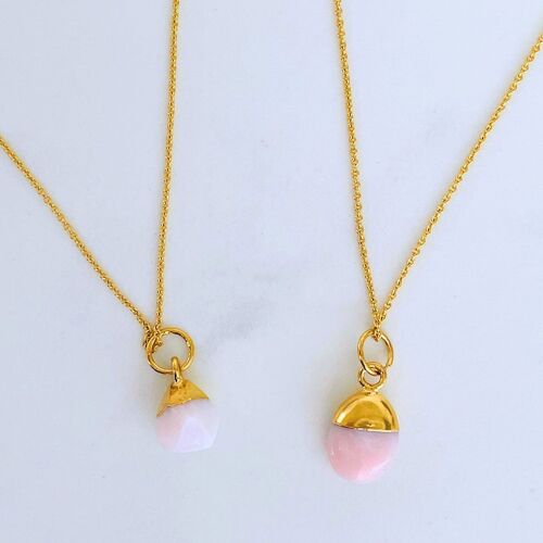 October Birthstone Necklace, Pink Opal - Gold Plated
