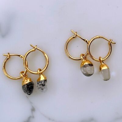 April Birthstone Earrings, Clear Quartz/Herkimer Diamond - Gold Plated