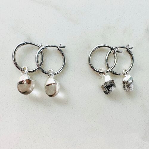 April Birthstone Earrings, Clear Quartz/Herkimer Diamond - Silver Plated