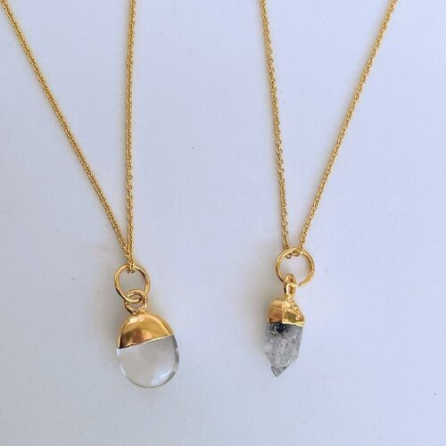 April Birthstone Necklace, Herkimer Diamond/Clear Quartz - Gold Plated