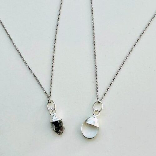 April Birthstone Necklace, Herkimer Diamond/Clear Quartz - Silver Plated