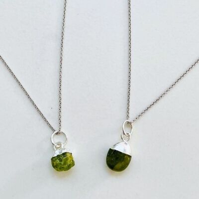August Birthstone Necklace, Peridot - Silver Plated