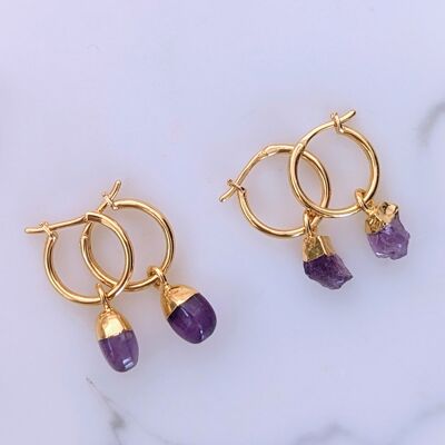 February Birthstone Earrings, Amethyst - Gold Plated