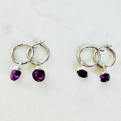 February Birthstone Earrings, Amethyst - Silver Plated