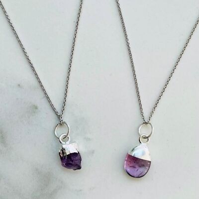 February Birthstone Necklace, Amethyst - Silver Plated