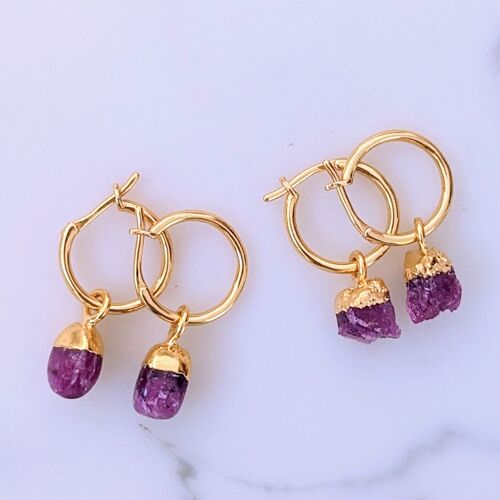 July Birthstone Earrings, Ruby - Gold Plated