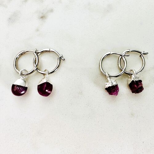 July Birthstone Earrings, Ruby - Silver Plated