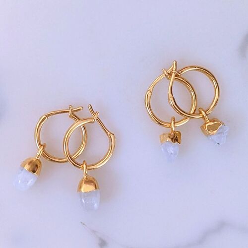 June Birthstone Earrings, Moonstone - Gold Plated