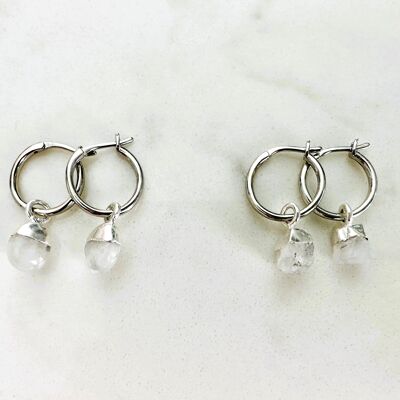 June Birthstone Earrings, Moonstone - Silver Plated