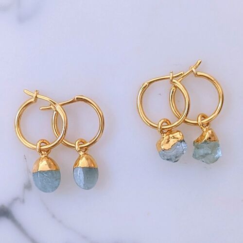 March Birthstone Earrings, Aquamarine - Gold Plated