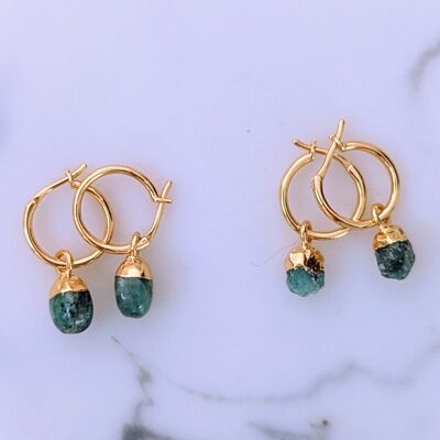 May Birthstone Earrings, Emerald - Gold Plated