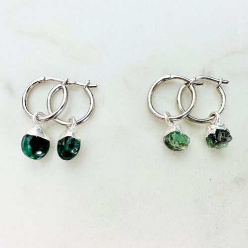 May Birthstone Earrings, Emerald - Silver Plated