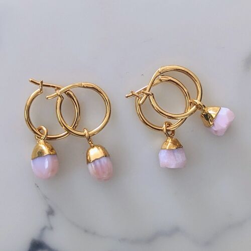 October Birthstone Earrings, Pink Opal - Gold Plated
