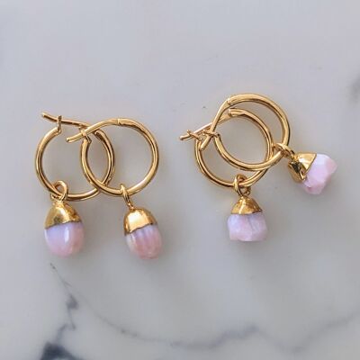 October Birthstone Earrings, Pink Opal - Gold Plated