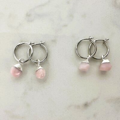 Boucles d'Oreilles Pierre de Naissance d'Octobre, Opale Rose - Plaqué Argent