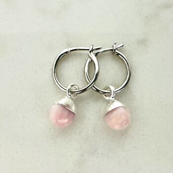 Boucles d'Oreilles Pierre de Naissance d'Octobre, Opale Rose - Plaqué Argent 2