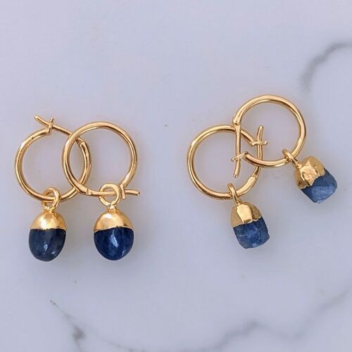 September Birthstone Earrings, Sapphire - Gold Plated