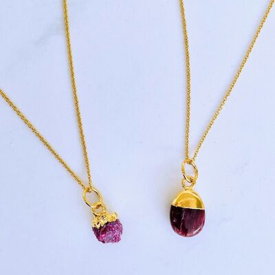 July Birthstone Necklace, Ruby - Gold Plated