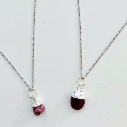 July Birthstone Necklace, Ruby - Silver Plated
