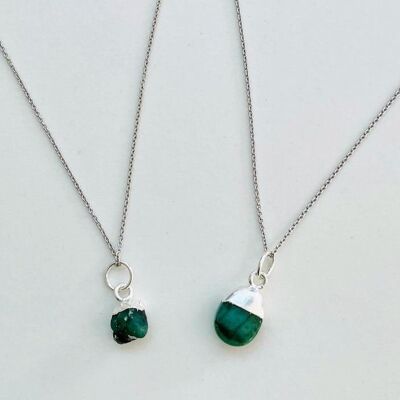 May Birthstone Necklace, Emerald - Silver Plated