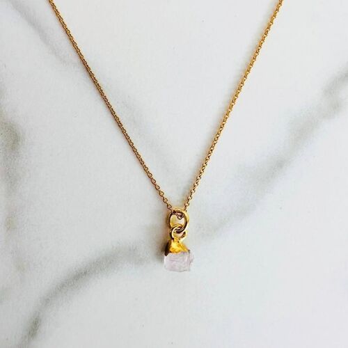 Mini Raw Pendant Necklace - Rose Quartz, Gold Plated