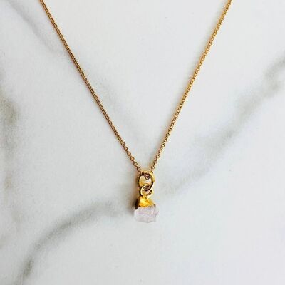 Mini-Halskette mit rohem Anhänger – Rosenquarz, vergoldet