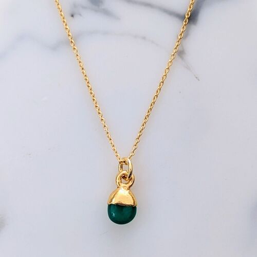 Mini Smooth Gemstone Pendant Necklace - Green Onyx, Gold Plated