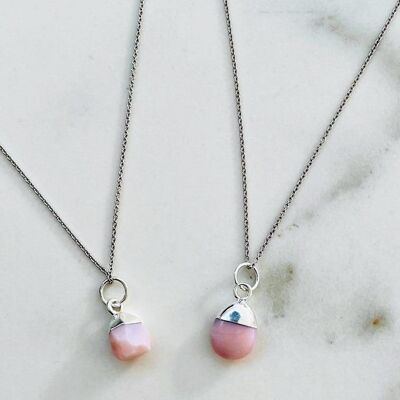 October Birthstone Necklace, Pink Opal - Silver Plated