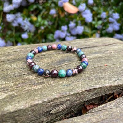 Elastic Lithotherapy Bracelet "multi Protection" African Turquoise, Lapis Lazuli, Rhodonite and Garnet