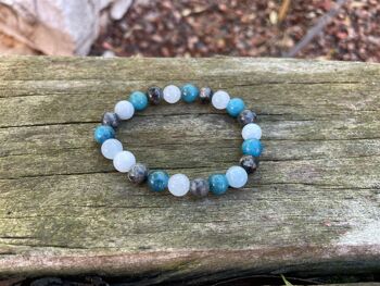 Bracelet élastique de lithothérapie "Triple protection" en Labradorite, Aigue Marine et Apatite naturelle 4