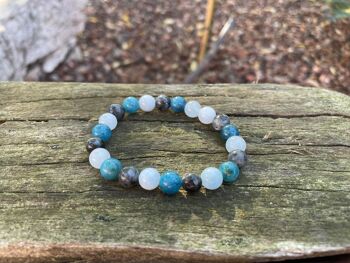 Bracelet élastique de lithothérapie "Triple protection" en Labradorite, Aigue Marine et Apatite naturelle 7