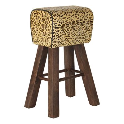 WOODEN LEATHER STOOL 43X35X75 BROWN LEOPARD MB185300