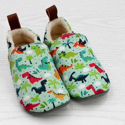 POLOLO Kinderschuhe | Barfuss-Hausschuhe | Seaqual Textil Dinos (Vegan)