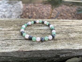 Bracelet élastique de Lithothérapie "Triple Protection" Labradorite, Aventurine et Quartz Rose 1