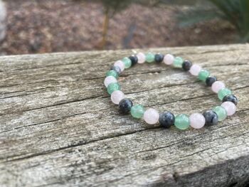 Bracelet élastique de Lithothérapie "Triple Protection" Labradorite, Aventurine et Quartz Rose 4