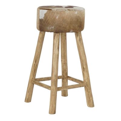 WOODEN STOOL 42X42X77 WOODEN STOOL COW LEATHER MB189859