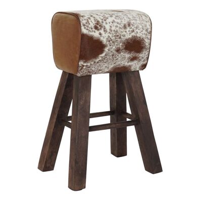 WOODEN STOOL 50X35X75 WOODEN STOOL COW LEATHER MB189860