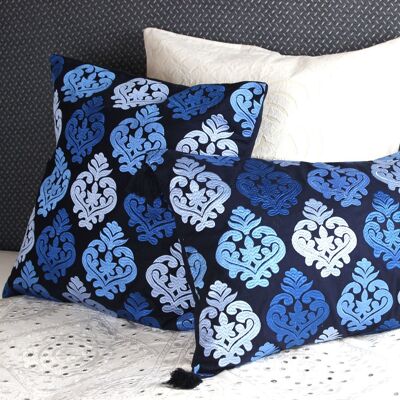 Fodera per cuscino ricamata in blu 3 colori, 40x60cm