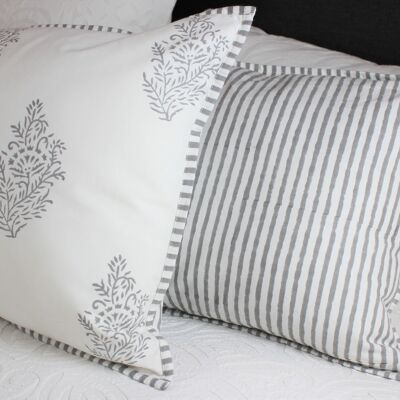 Cushion cover cream with piping, hand-printed gray on both sides