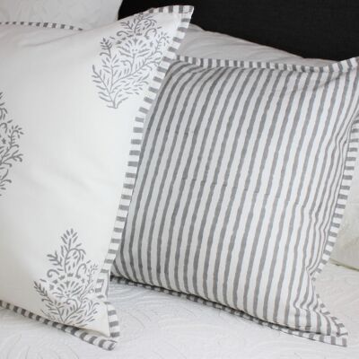 Cushion cover cream with piping, hand-printed gray on both sides