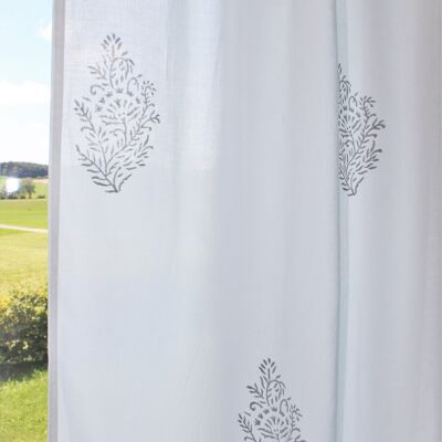 Cream curtain with gray block prints