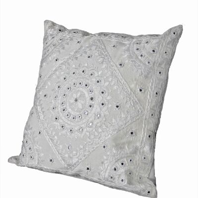 White cushion cover, mirror work