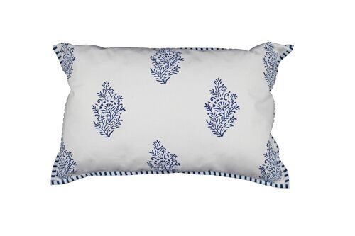 Buy wholesale with sides on dark hand-printed both Cushion cream cover blue piping