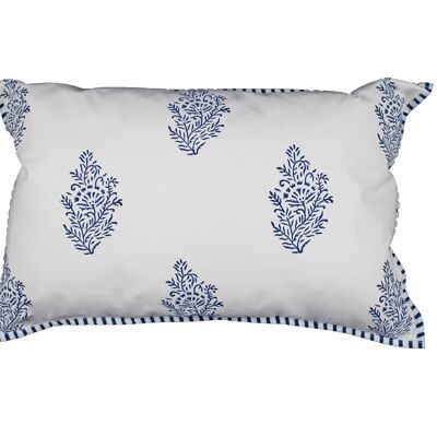 Cushion cover cream with piping, hand-printed dark blue on both sides