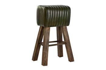 TABOURET BOIS CUIR 41X30X79 VERT FONCÉ MB199873 1